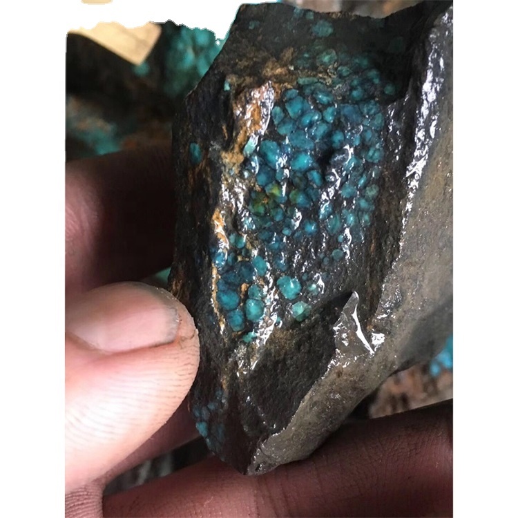 100% Natuurlik donker Bule Spider Web Turquoise Rough Natural Light Blue Hubei Turquoise Rough Mineral / Chinese rou materiaal 7