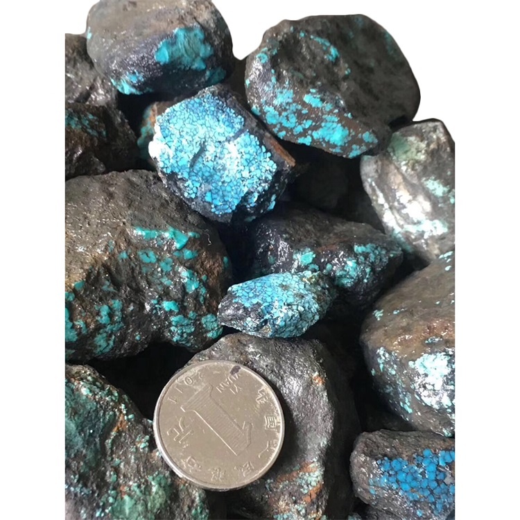 100% Natuurlik donker Bule Spider Web Turquoise Rough Natural Light Blue Hubei Turquoise Rough Mineral / Chinese rou materiaal 13