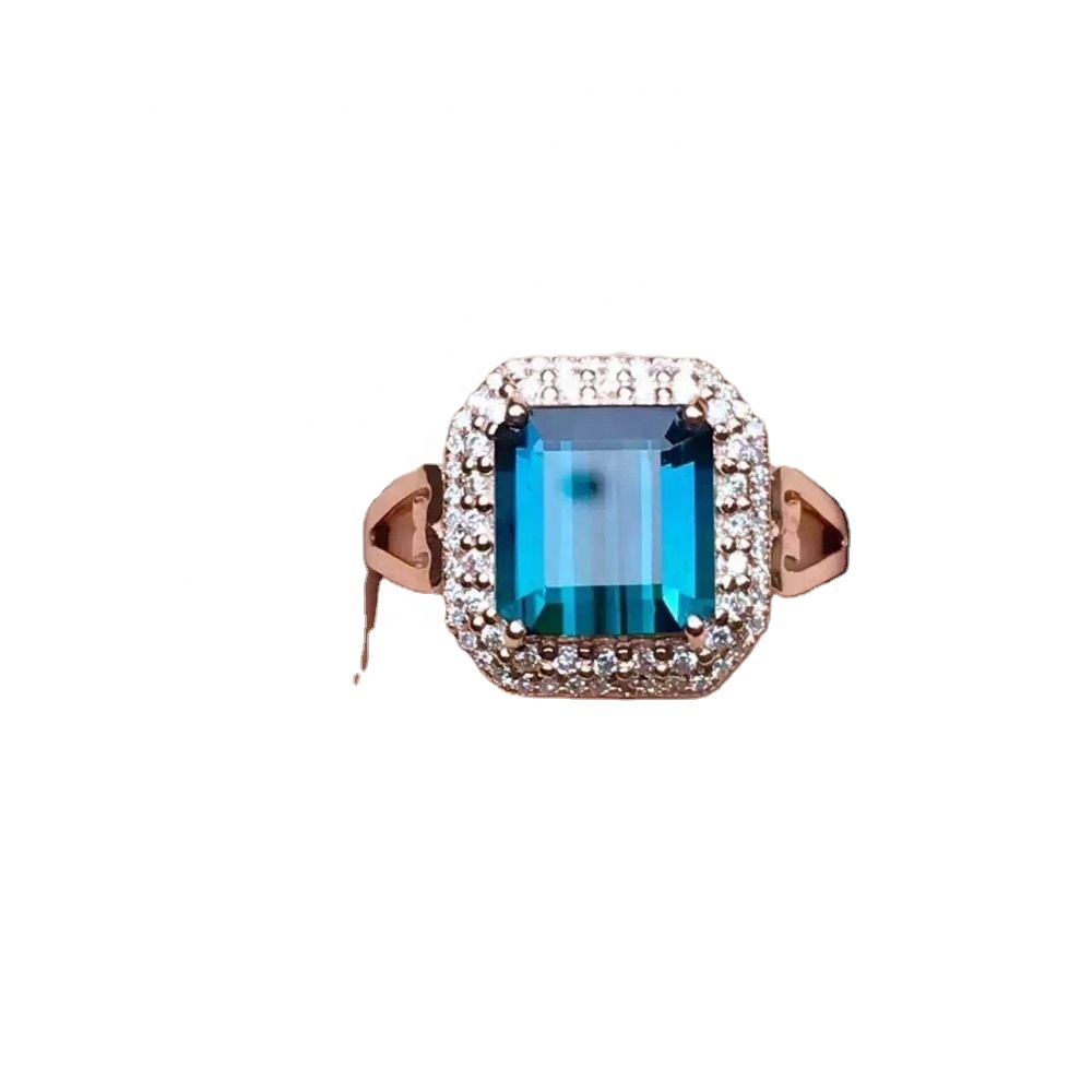 18K Gold Tartermaline na-acha ọcha na-acha anụnụ anụnụ na-acha anụnụ anụnụ 9