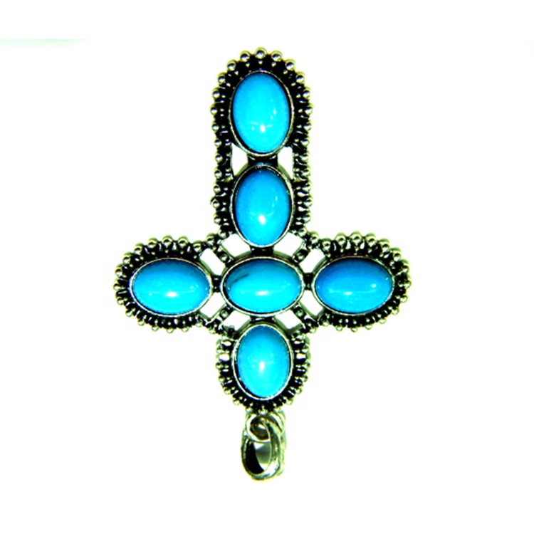 Perhiasan liontin perak India India biru mengkilap 33