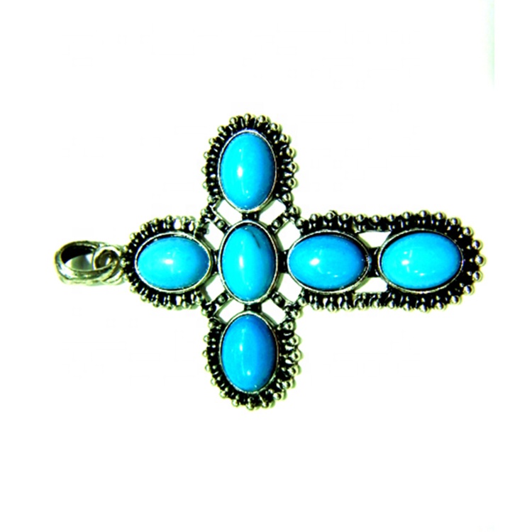 Perhiasan liontin perak India India biru mengkilap 35