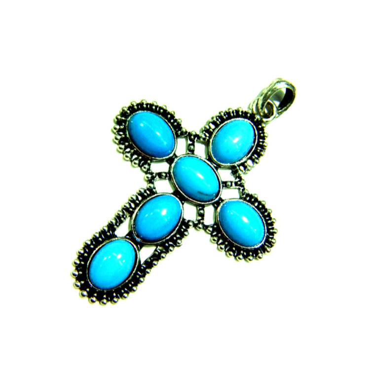 Perhiasan liontin perak India India biru mengkilap 37