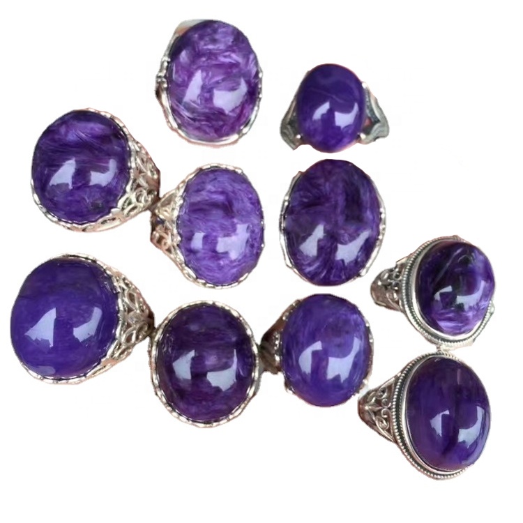 925 스털링 실버 보석 Charoite 베젤 설정 반지 7