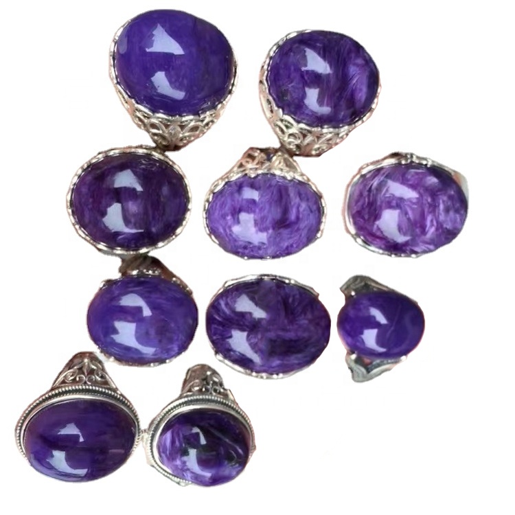 925 스털링 실버 보석 Charoite 베젤 설정 반지 9