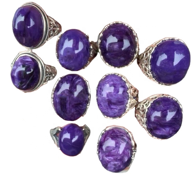 925 스털링 실버 보석 Charoite 베젤 설정 반지 15