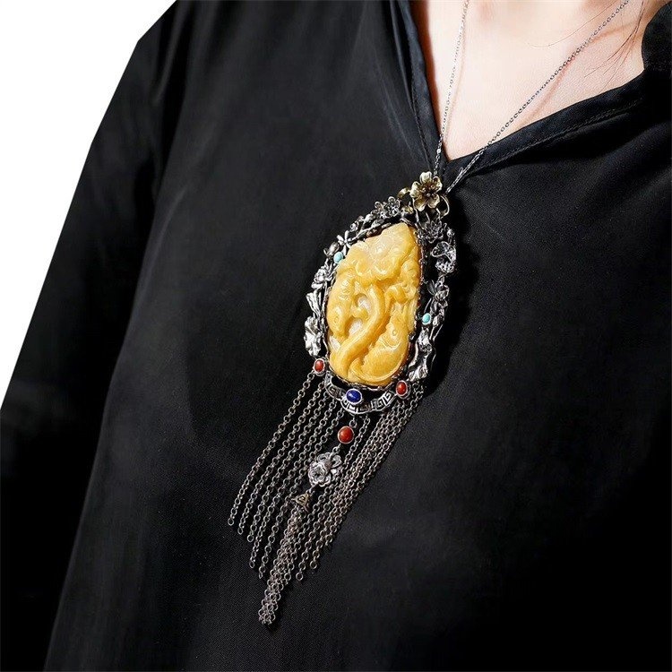 Натуральный пчел AMBERJEWELRY Куриное масло Желтое подвесное набор для мужчин и женщин 11