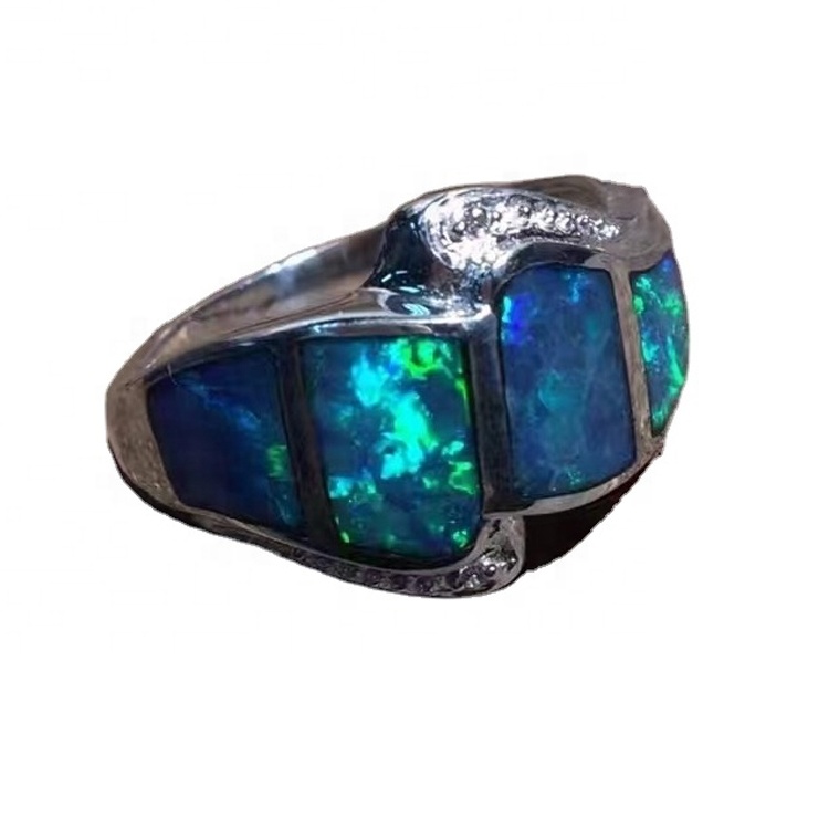 골드 오팔 보석 Pave 다이아몬드 925 실버 핑거 링 디자인 여성 7