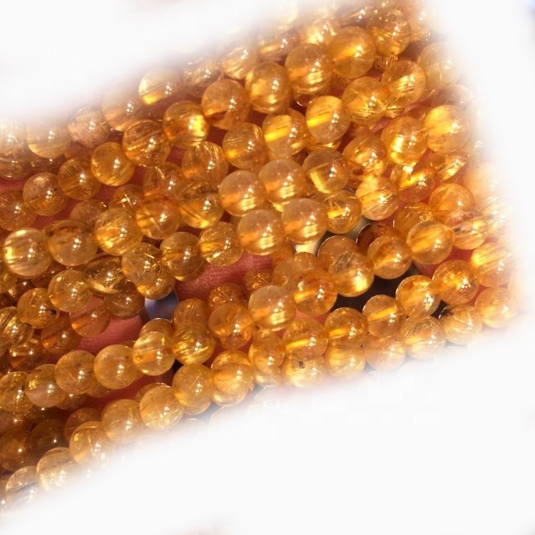 Golden Golden Rutilated Gemstone Gold Round Round Lose Beads 30