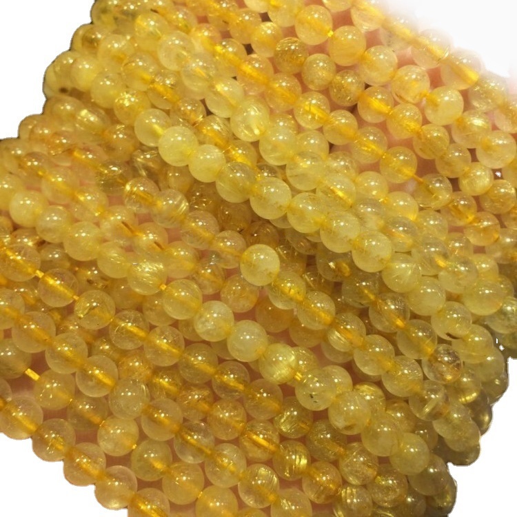 Golden Golden Rutilated Gemstone Gold Round Round Lose Beads 34