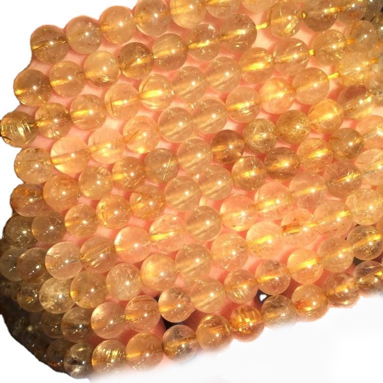 Golden Golden Rutilated Gemstone Gold Round Round Lose Beads 38