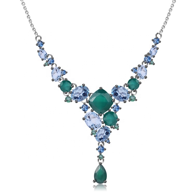 Nije oankomst Natural Crystal Quartz qartz Earrings Pendant Sieraden set Fusion Smaragd Gemstone foar kado 30