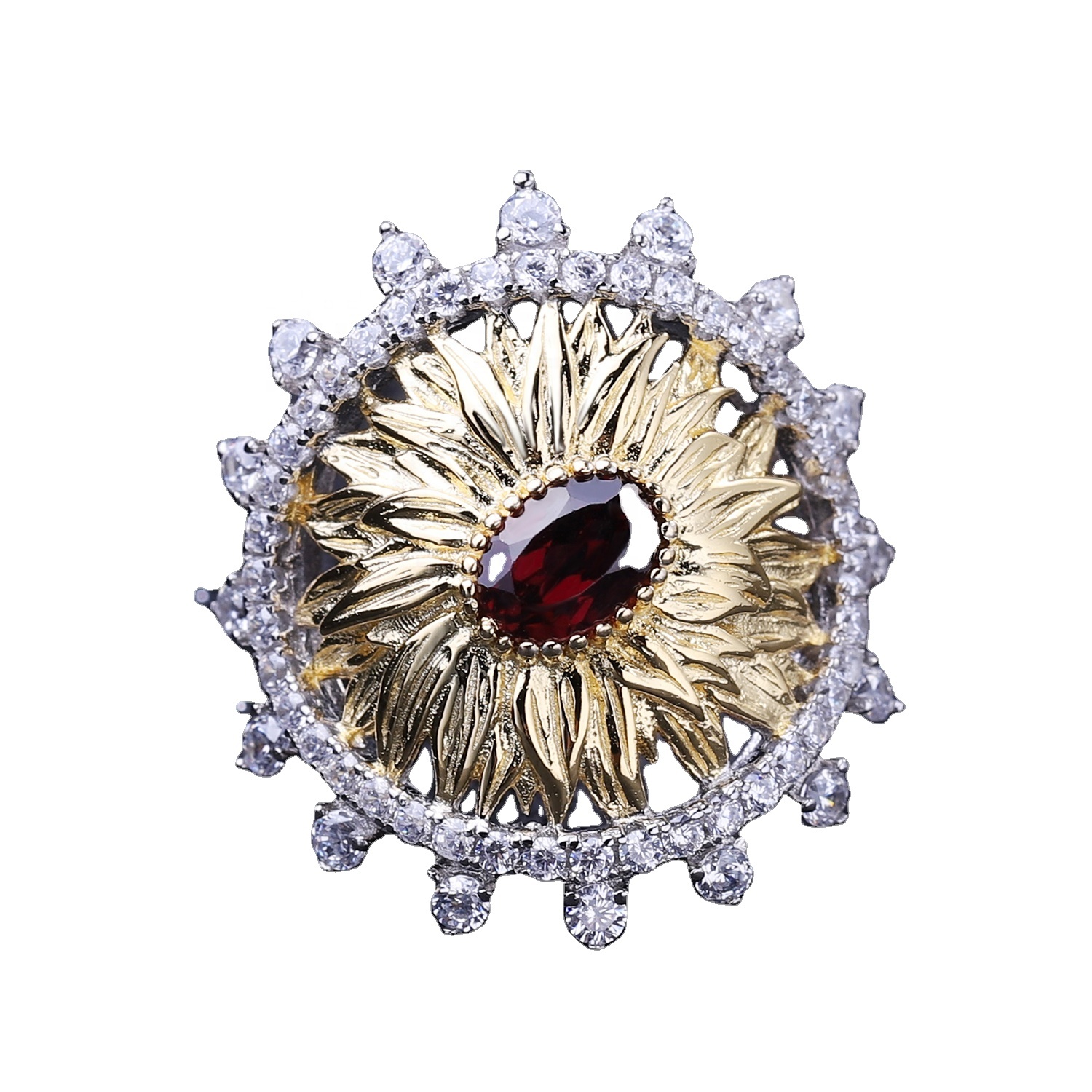 꽃과 같은 금 도금 루비 링 8