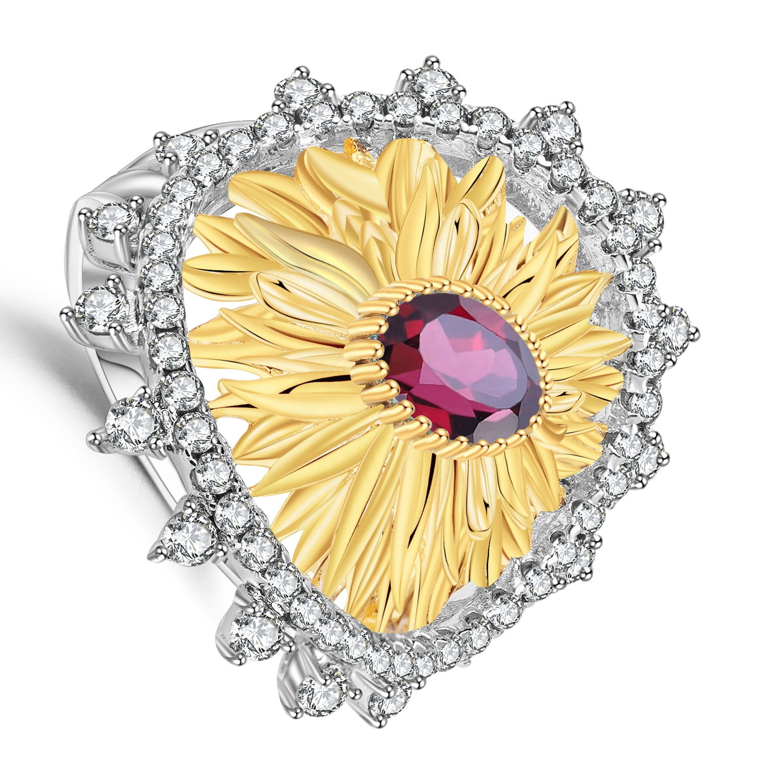 꽃과 같은 금 도금 루비 링 14