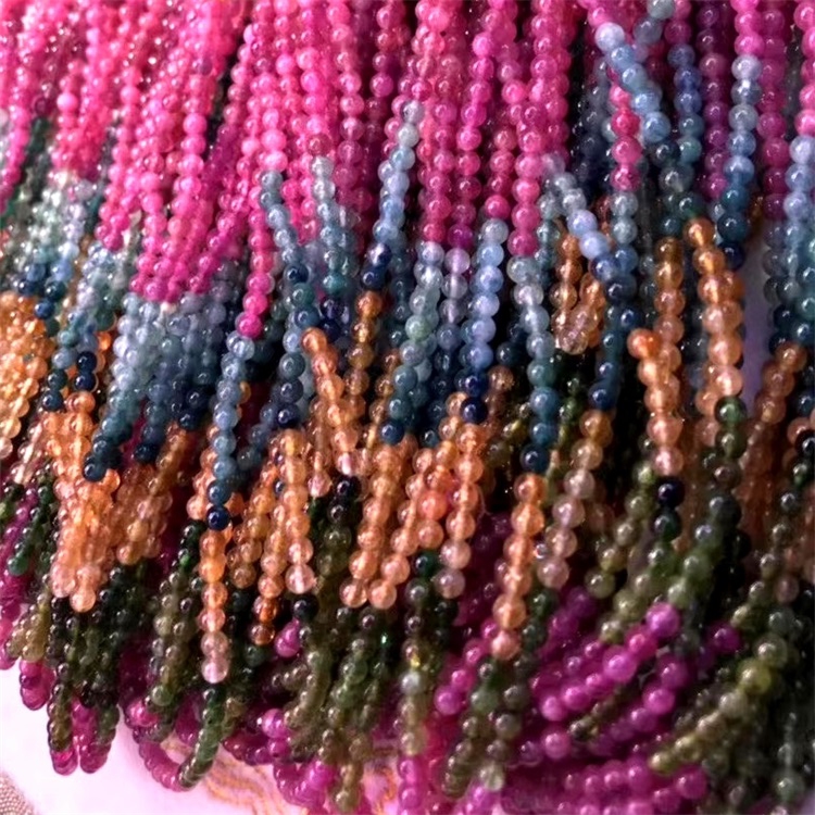 Tourmaline Pink Color Gemstone Loose Round Perler for Bangle Jewelry Making 9