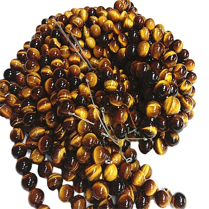 Табиғи сары жолбарыс көздері дөңгелек пішінді моншақтар мен тегіс гемстон жолдары 9