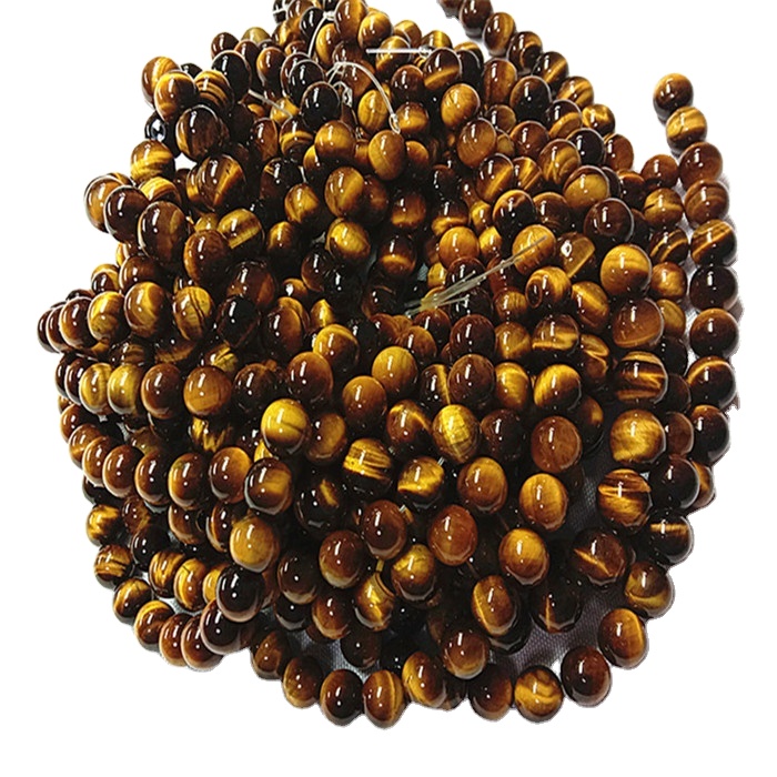 Табиғи сары жолбарыс көздері дөңгелек пішінді моншақтар мен тегіс гемстон жолдары 11