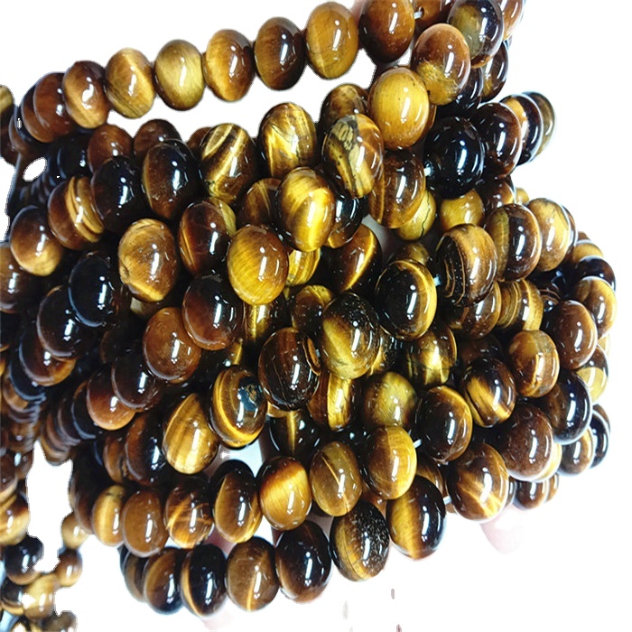 Табиғи сары жолбарыс көздері дөңгелек пішінді моншақтар мен тегіс гемстон жолдары 13