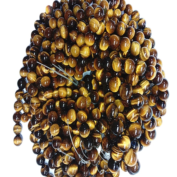 Табиғи сары жолбарыс көздері дөңгелек пішінді моншақтар мен тегіс гемстон жолдары 15