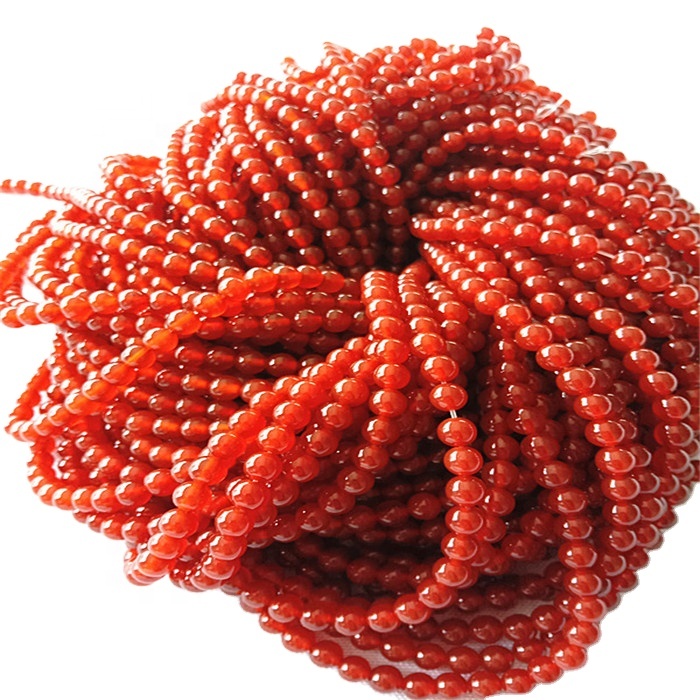Manik Bentuk Round Carnelian Semulajadi Smooth dan Red Gemstone Strings 7