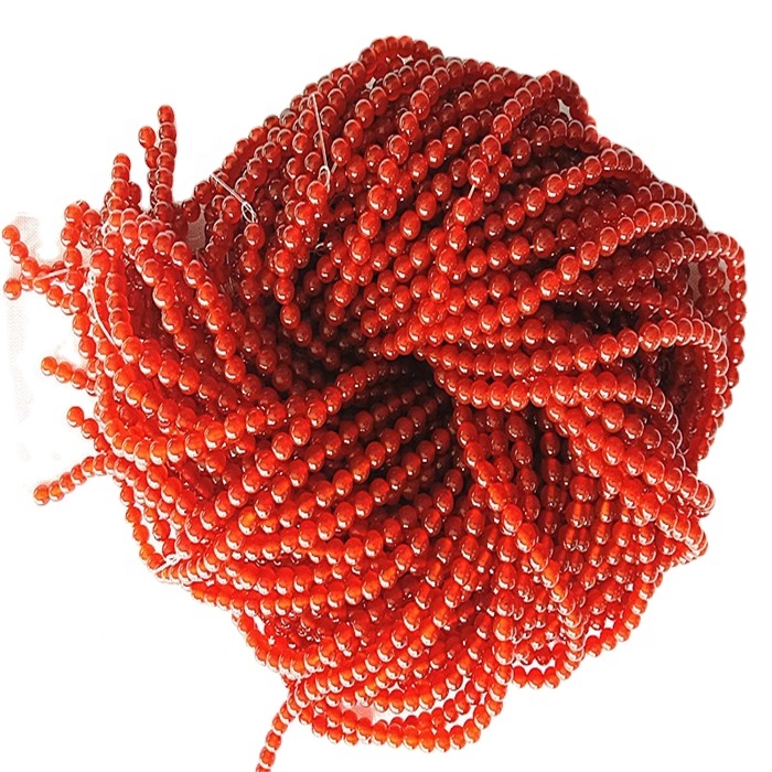Manik Bentuk Round Carnelian Semulajadi Smooth dan Red Gemstone Strings 9