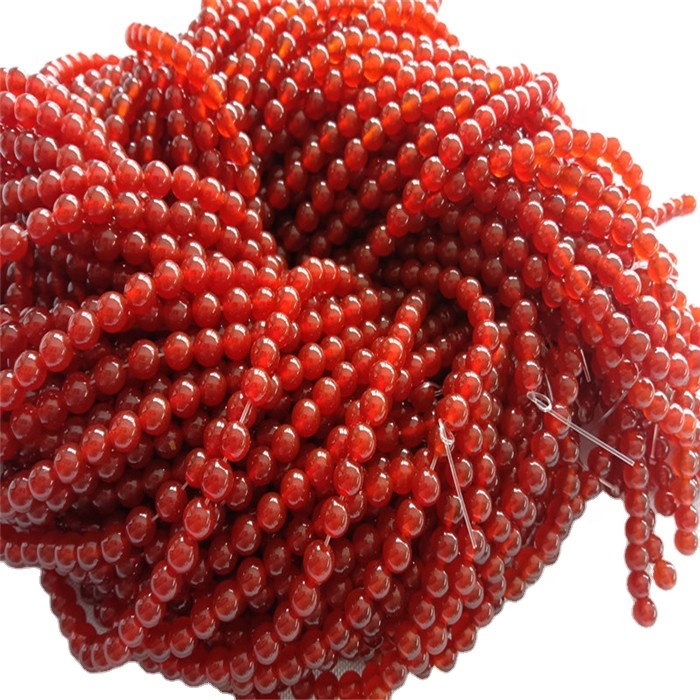 Manik Bentuk Round Carnelian Semulajadi Smooth dan Red Gemstone Strings 11
