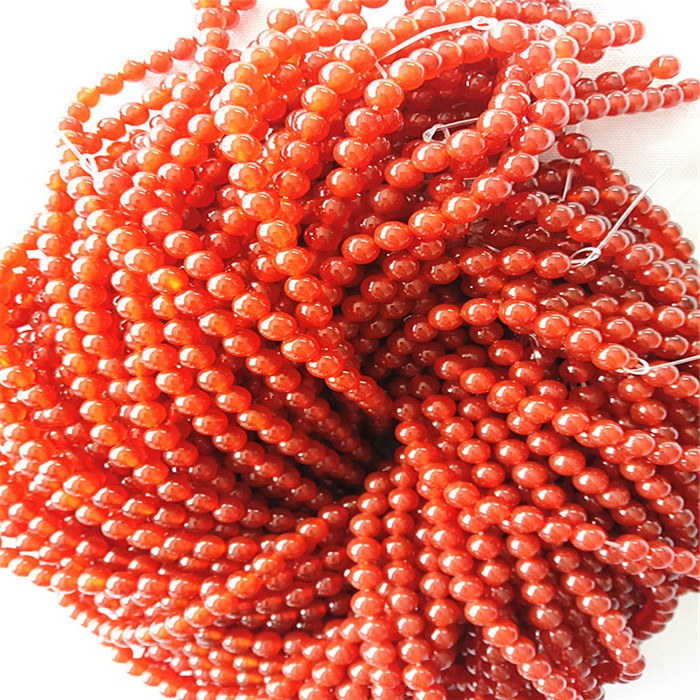 Manik Bentuk Round Carnelian Semulajadi Smooth dan Red Gemstone Strings 15