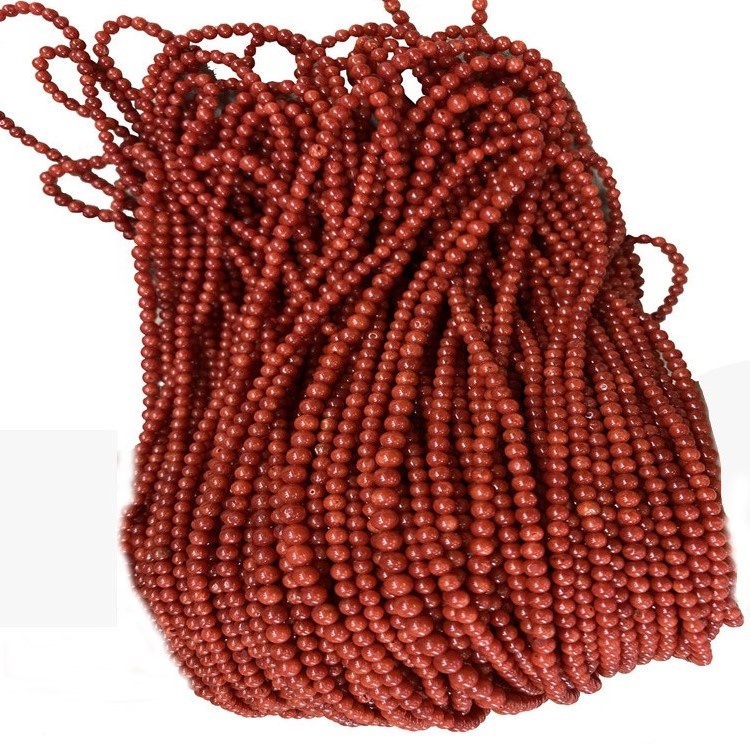 የተፈጥሮ ቀይ ኮራል የኪራይ ጌጣጌጦች ክብ የዜምስ ገመድ 32