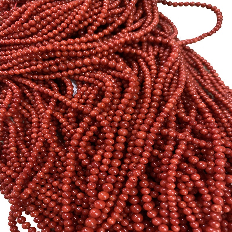 የተፈጥሮ ቀይ ኮራል የኪራይ ጌጣጌጦች ክብ የዜምስ ገመድ 38