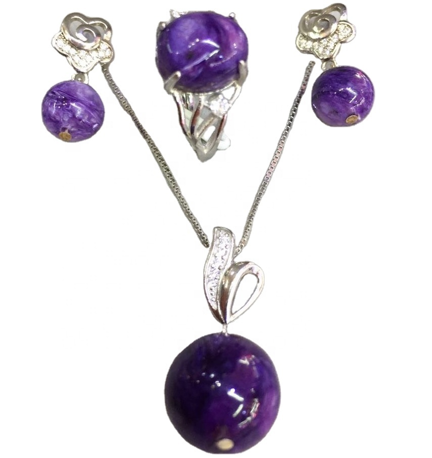 Charoite 실버 펜던트 세트 그램 당 925 스털링 실버 쥬얼리 도매당 보석 가격 13