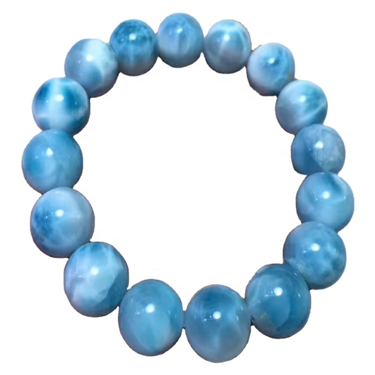 13mm Natural Rare Larimar Preziosi Braccialetti rotondi lisci lisci lisci 30