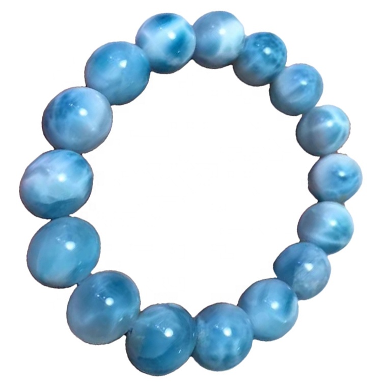 13mm Natural Rare Larimar Preziosi Braccialetti rotondi lisci lisci lisci 32