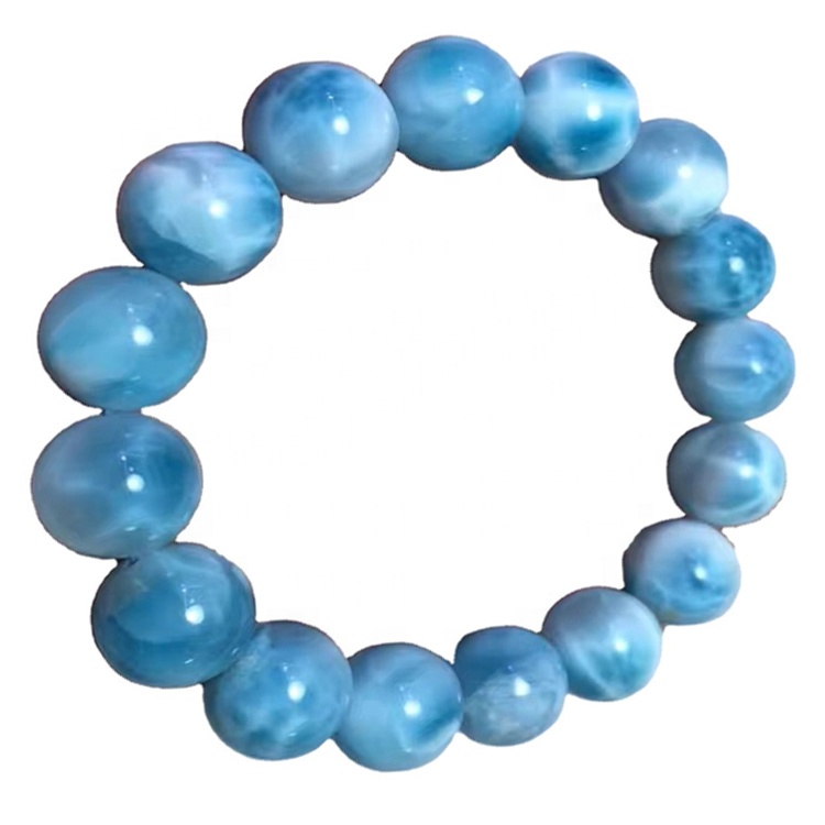 13mm Natural Rare Larimar Preziosi Braccialetti rotondi lisci lisci lisci 34