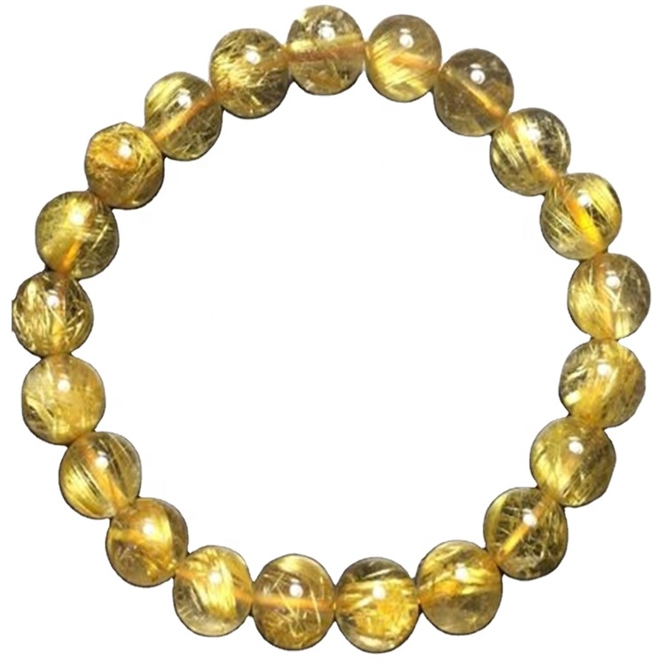Venta caliente Natural Rutilated Cuarzo Pulseras de cristal Golden Rutilated Bracelet Pulsera de Energía Cristal 23