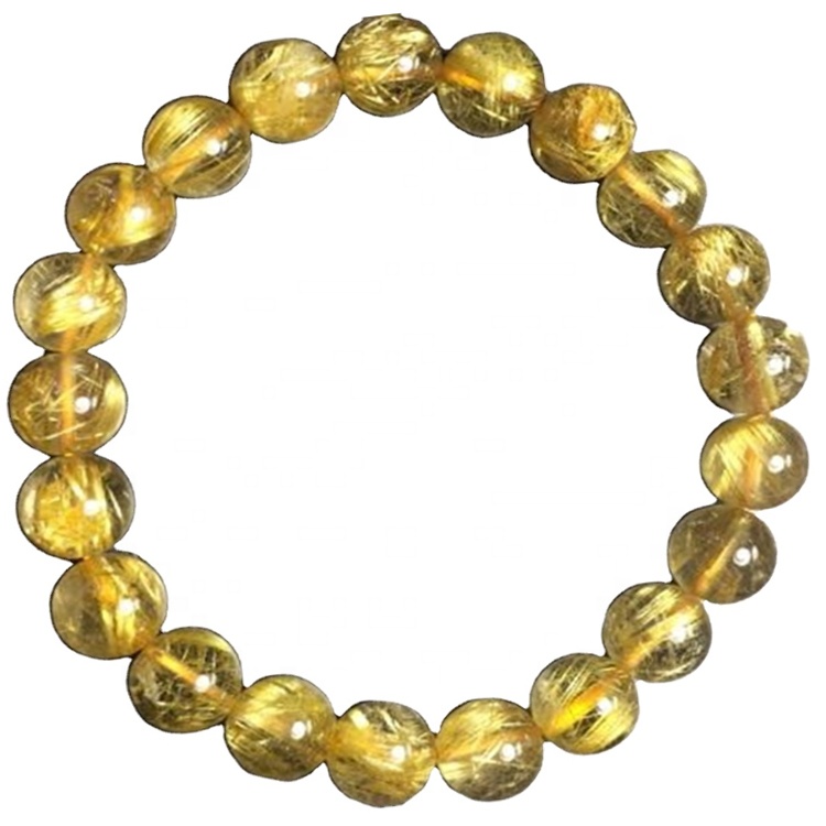 Venta caliente Natural Rutilated Cuarzo Pulseras de cristal Golden Rutilated Bracelet Pulsera de Energía Cristal 25