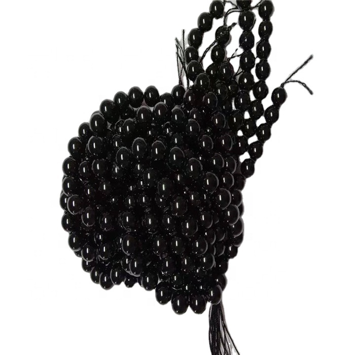 Natural Black Tourmaline Round Shape Perlur slétt Gemstone Strings 9