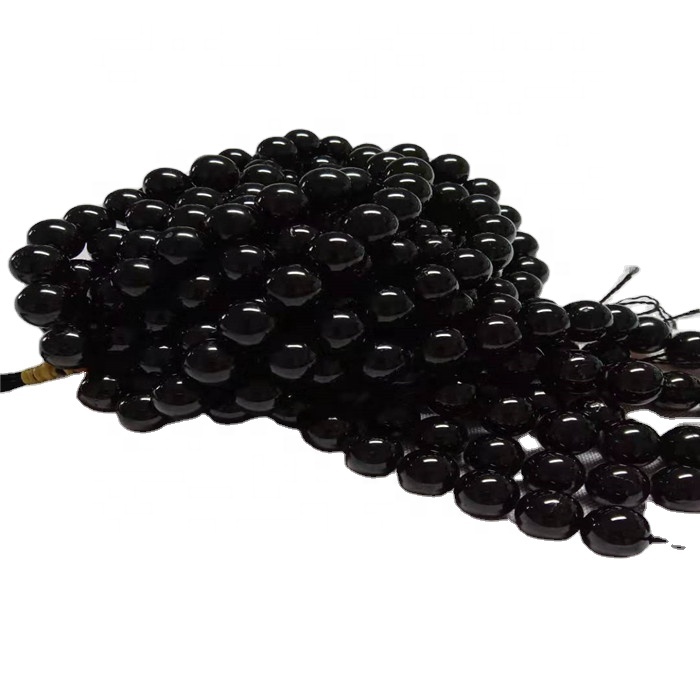 Natural Black Tourmaline Round Shape Perlur slétt Gemstone Strings 13