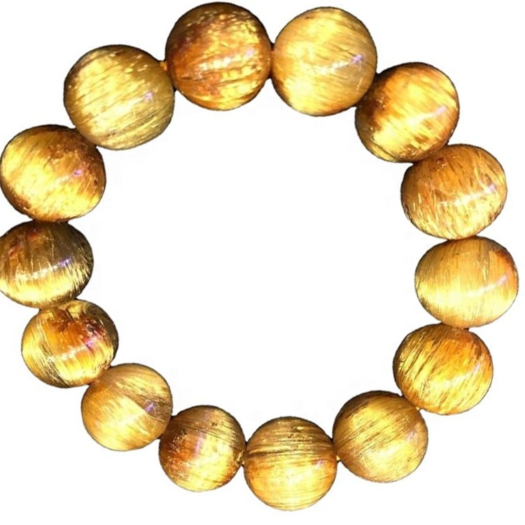 Perline rotonde di quarzo rutilazione dorate che favoriscono il braccialetto di alta qualità Braccialetto personalizzabile 35