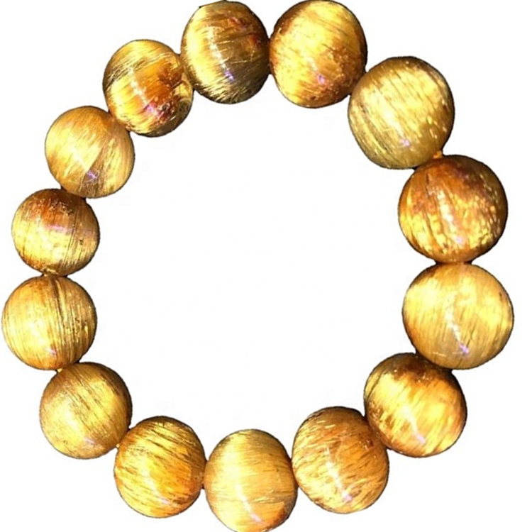 Perline rotonde di quarzo rutilazione dorate che favoriscono il braccialetto di alta qualità Braccialetto personalizzabile 39