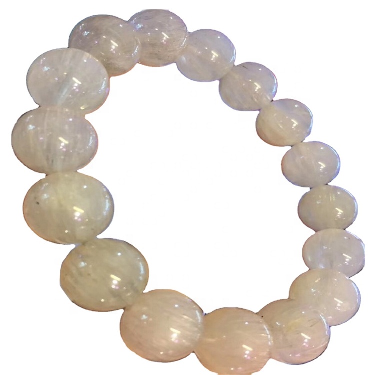 Hvítur rutilated kvars gemstone umferð perlur armband skartgripi 26