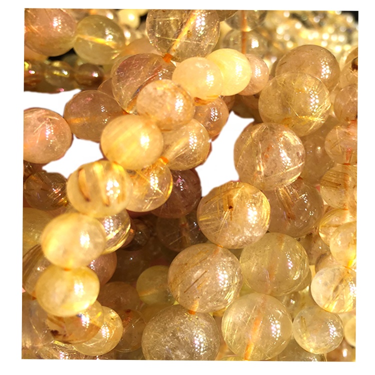 Bracciale per perline di quarzo rutilato dorato di grado 3A di grado naturale Braccialetto personalizzabile gioielli in argento sterling 925 25