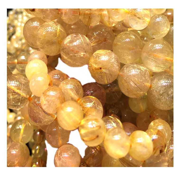 Bracciale per perline di quarzo rutilato dorato di grado 3A di grado naturale Braccialetto personalizzabile gioielli in argento sterling 925 23