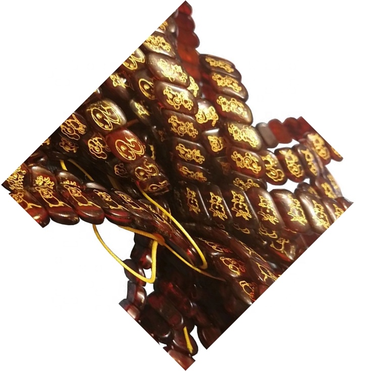 Natural Red Amber Zodiac Gullhúðuð Carving Squares Short String Skartgripir 45