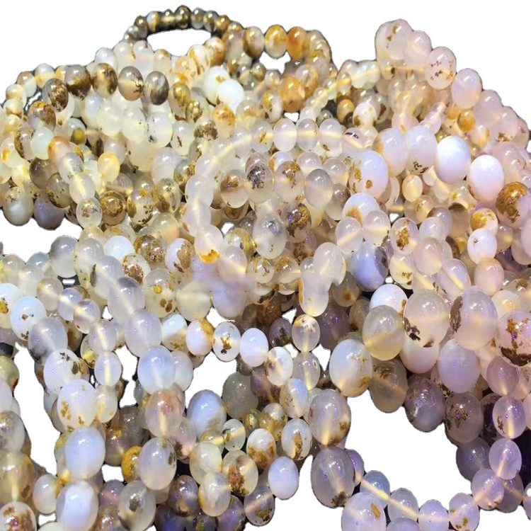 Wit geel natuurlike blink blom en gras agaat ronde krale armband 33