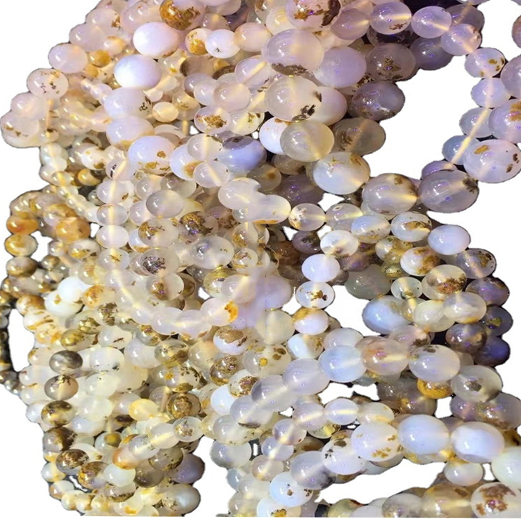 Wit geel natuurlike blink blom en gras agaat ronde krale armband 37