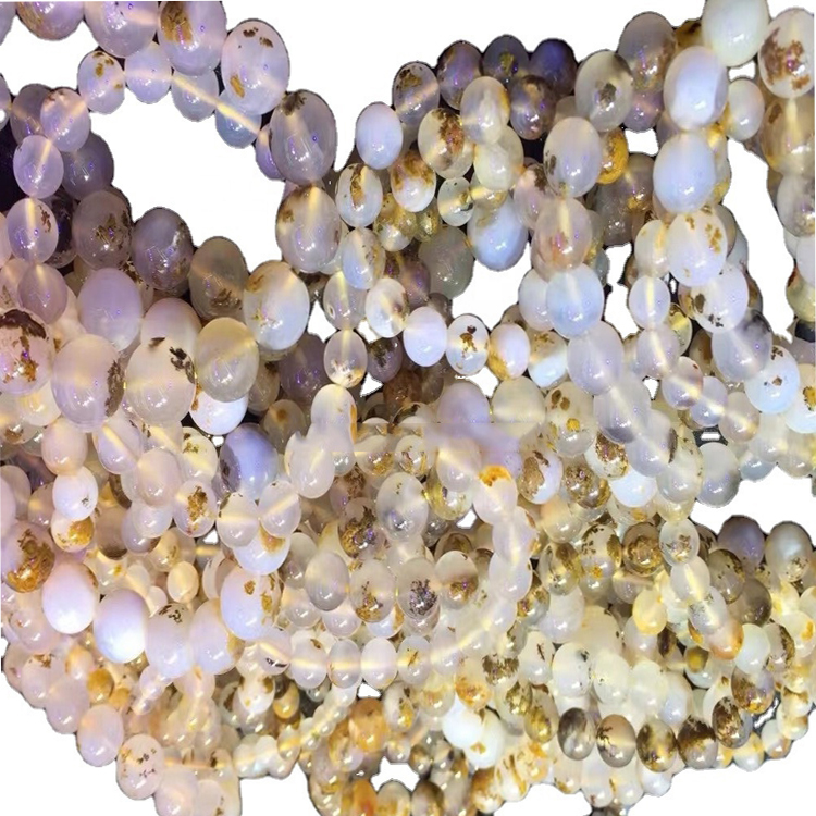 Wit geel natuurlike blink blom en gras agaat ronde krale armband 35