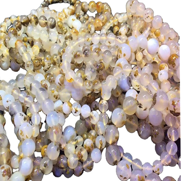 Wit geel natuurlike blink blom en gras agaat ronde krale armband 39