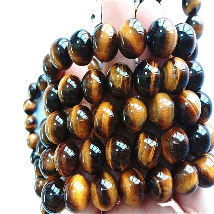 Přírodní žlutý tygr oko náramek kulatý tvar korálky hladký drahokam 29