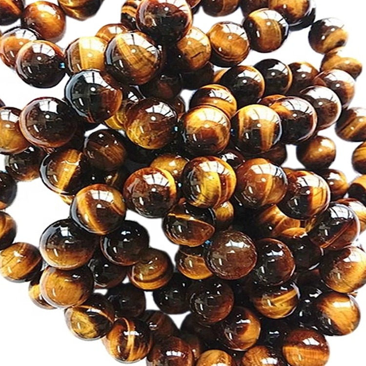Přírodní žlutý tygr oko náramek kulatý tvar korálky hladký drahokam 35