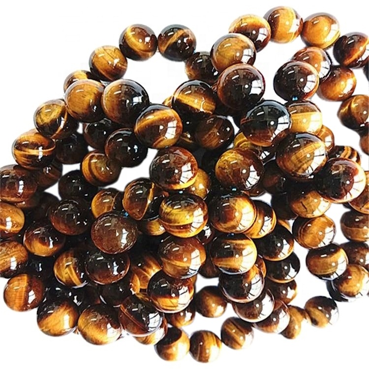 Přírodní žlutý tygr oko náramek kulatý tvar korálky hladký drahokam 37