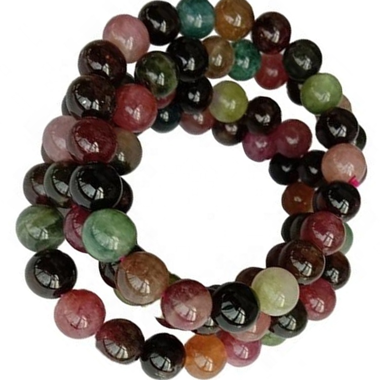 Heppinn náttúrulegur litríkur Tourmaline Armband Round Perlur Gemstone Skartgripir 33